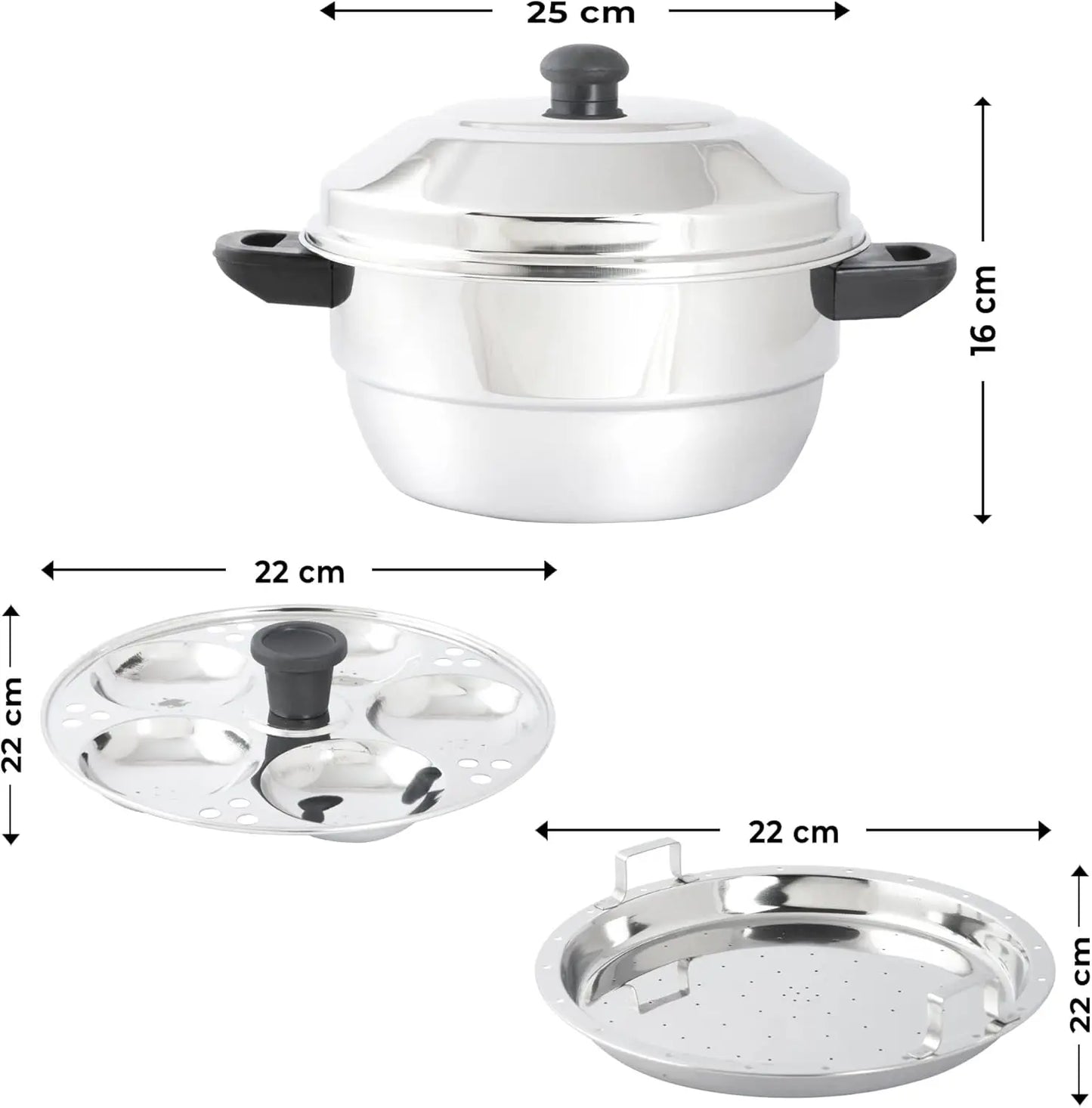 Stainless Steel Idli Cooker for Indian Cooking - Ergonomic Plates - Food Grade Idli Plates For Cooker, Pot, Insta Pot - 3 idli