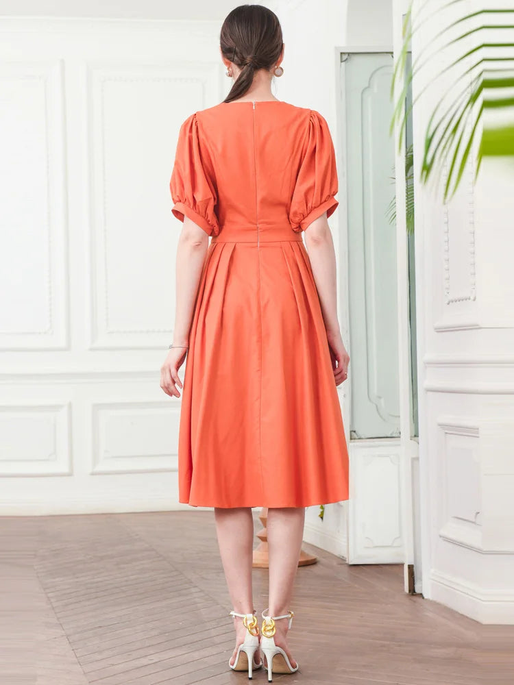 High end dress women's wear summer new French waist cotton linen temperament V-neck umbrella skirt