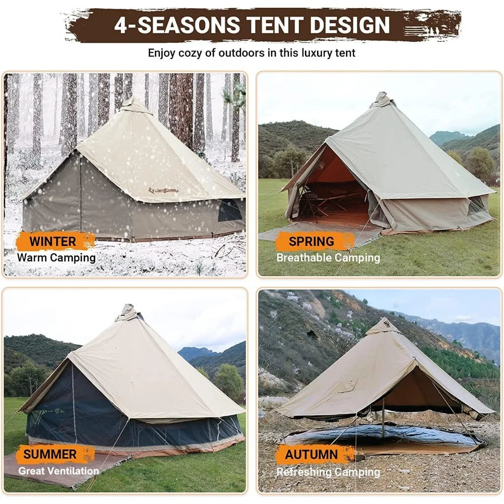 Canvas Bell Tent for Camping, 4 Seasons 13.2ft/16.4ft Camping Yurt Tent, w/Stove Jacks, Luxury Glamping Waterproof