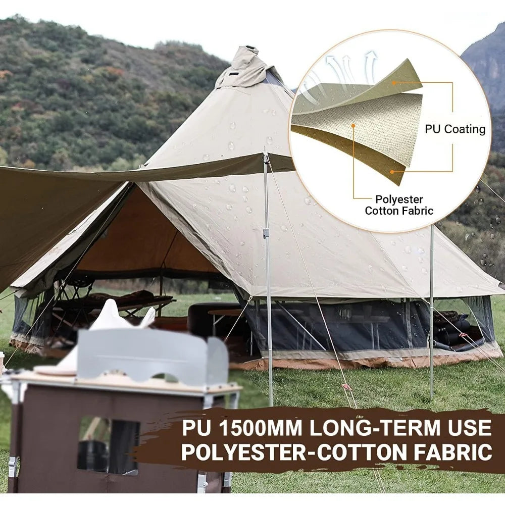 Canvas Bell Tent for Camping, 4 Seasons 13.2ft/16.4ft Camping Yurt Tent, w/Stove Jacks, Luxury Glamping Waterproof