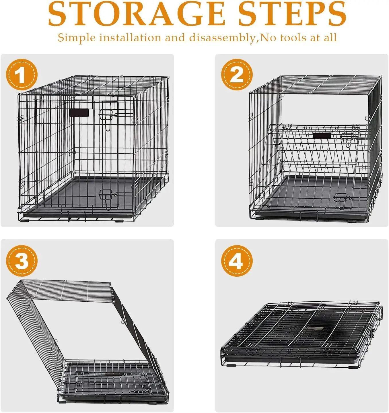 US Waterproof Folding Metal Dog Crate Kennel, Double-Door Cages, W/Tray Pen, 36"