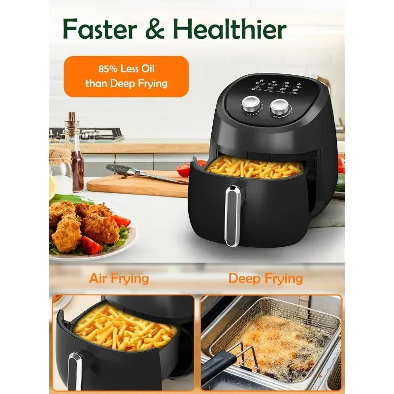 Air Fryer 8 Preset Menus 4.5 QT Airfryer Easy to Use with Adjustable Temperature Control with 8 Cooking References Nonstick Tray