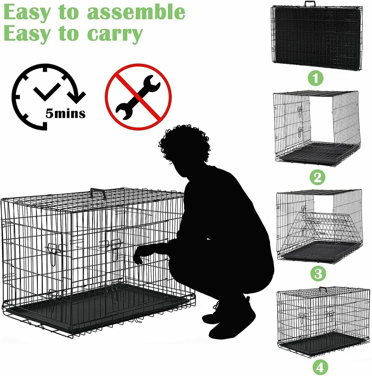 US Waterproof Folding Metal Dog Crate Kennel, Double-Door Cages, W/Tray Pen, 36"