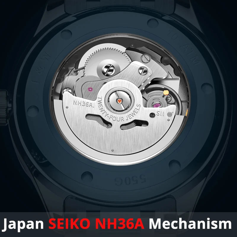 Luxury Tungsten Watch for Men 2024 New Japan SEIKO NH36A Movement Automatic Watches Men Sapphire Calendar Luminous Montre Homme