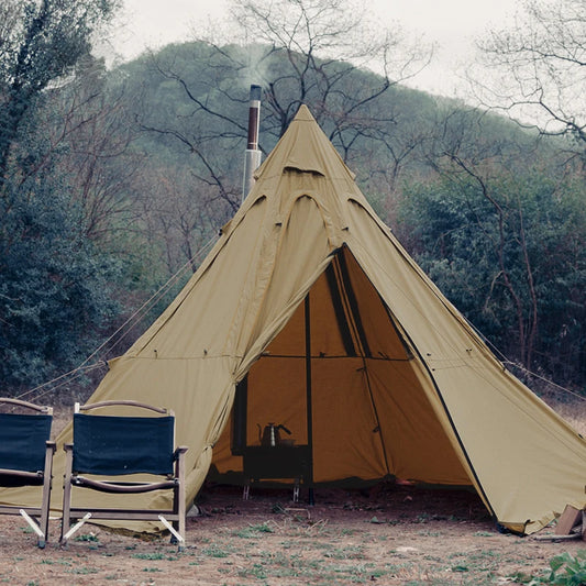 Indian Pyramid Tent Shelter, Anti-Fire, Outdoor Camping Spire Yurt, Large Zone Chimney, Octagonal Tent, Luxury T/C