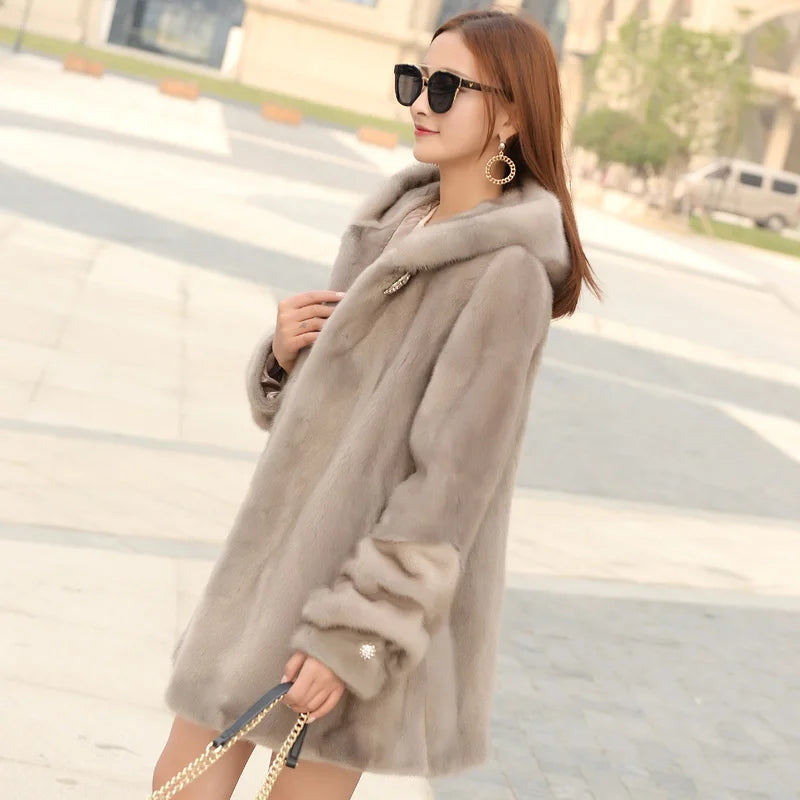 fur Mink whole fur coat coat long 2023 women's clothing outerwear jacket coats new fashion hooded pineapple sleeves