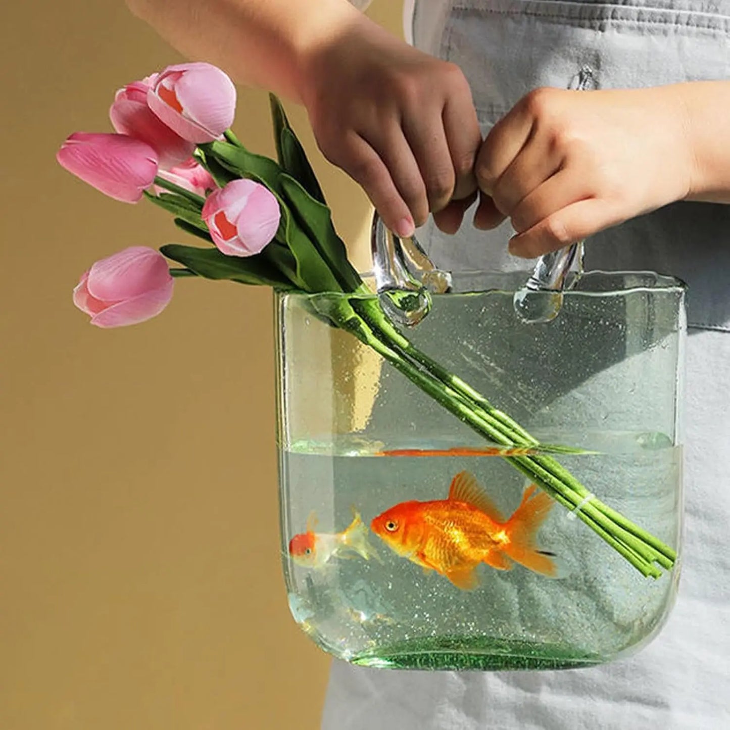 Clear Glass Bag vase Clear Cool & Cute vase for centerpieces Fish Bowl Handbag Unique Flower vase Decorative