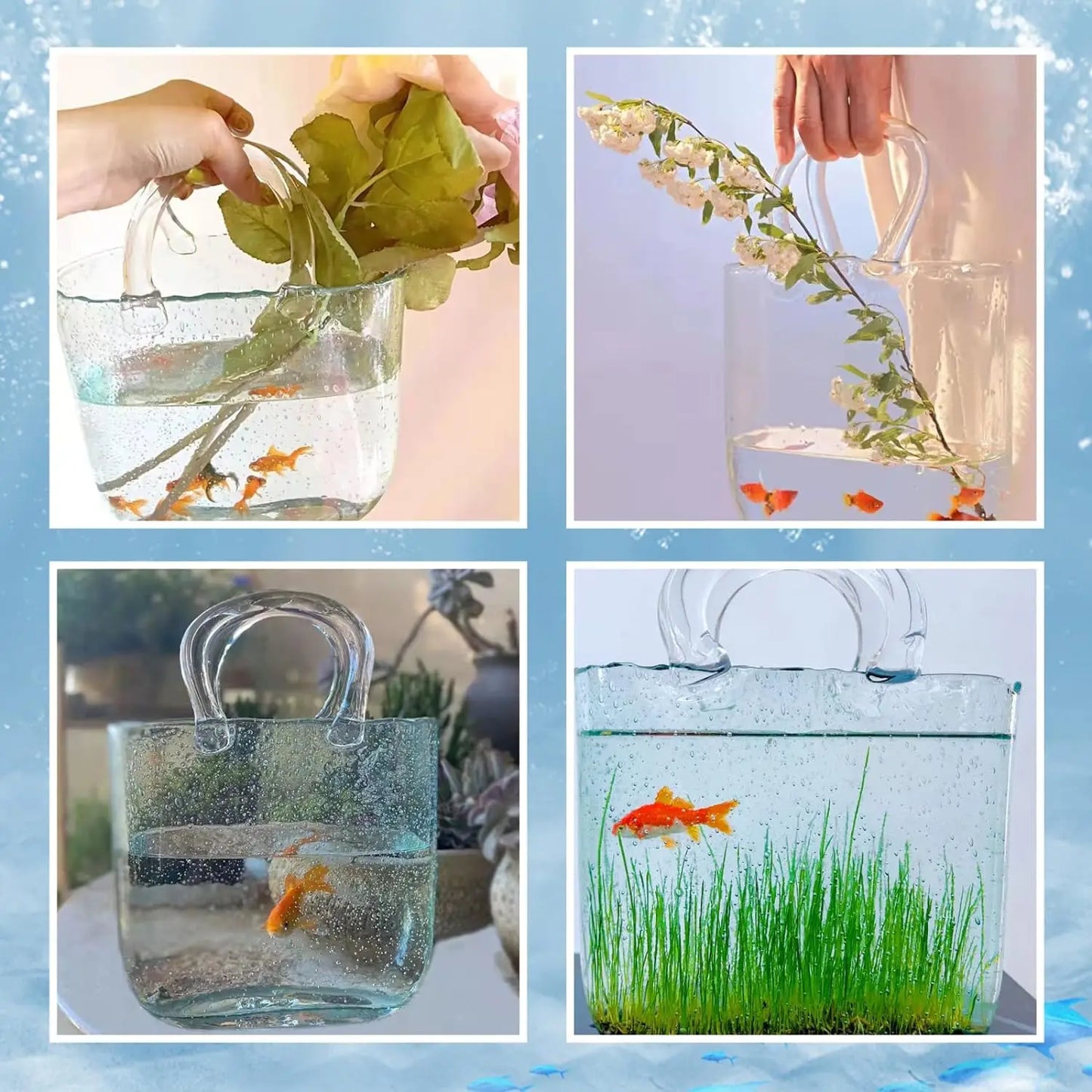 Clear Glass Bag vase Clear Cool & Cute vase for centerpieces Fish Bowl Handbag Unique Flower vase Decorative