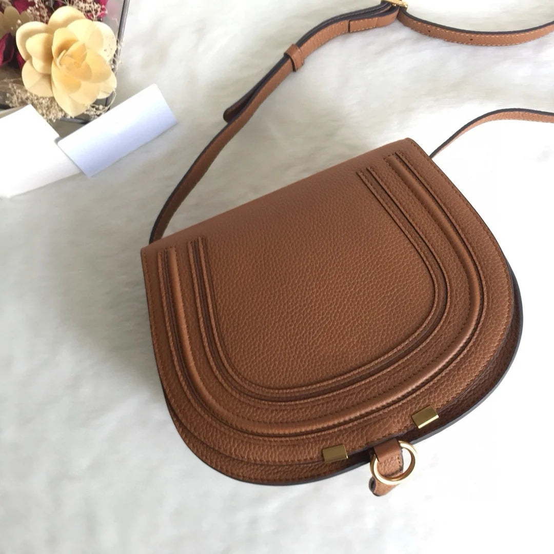 2024 New Retro Saddle Bag Single Shoulder Diagonal Straddle Bag Underarm Bag Versatile Simple Organ Bag Cowhide Women's Bag