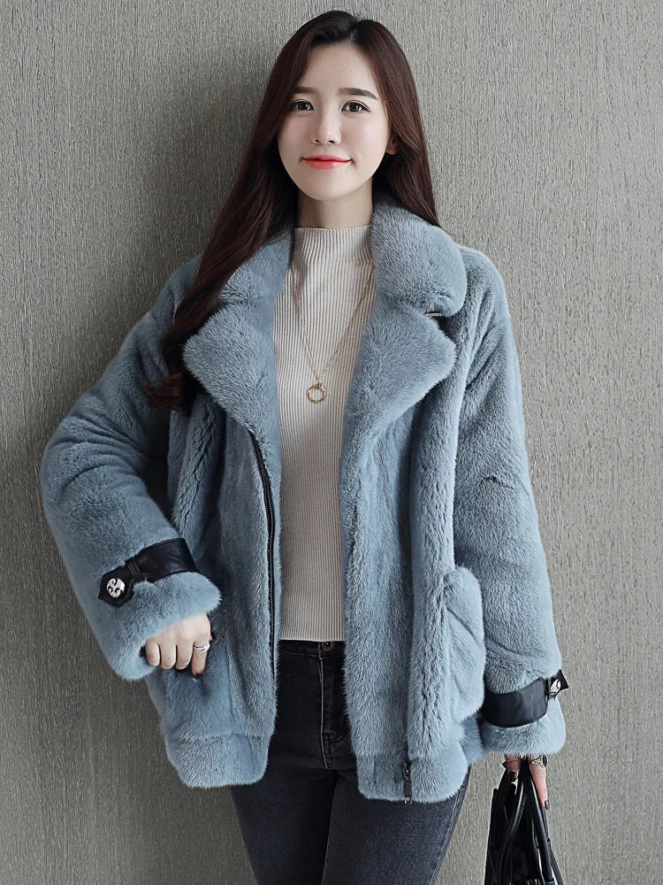 fur coat overall jacket Mink long fur 2023 women's clothing outerwear jacket coats winter new fashion motorcycle models