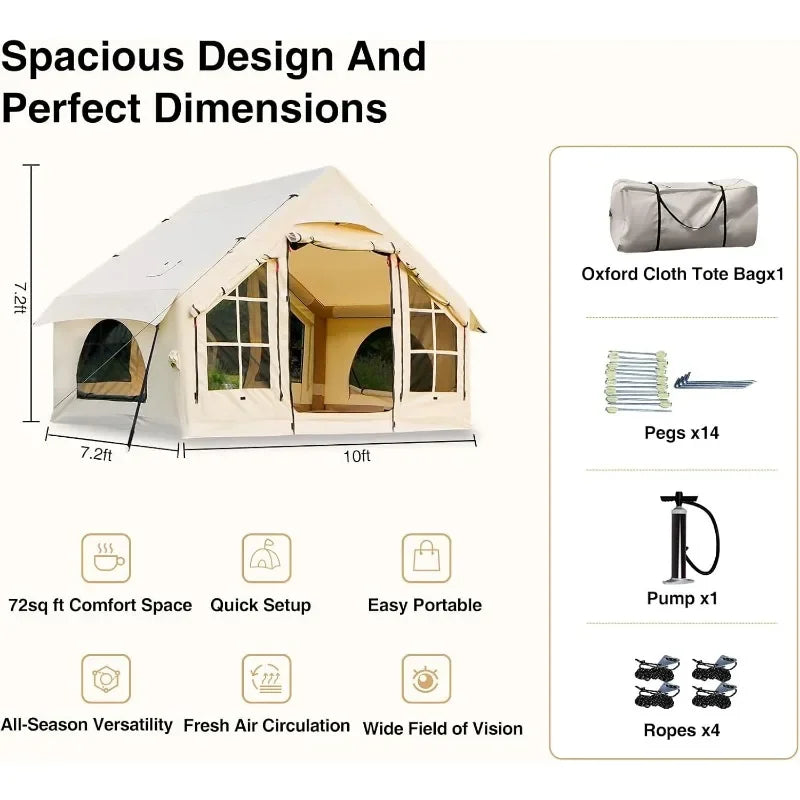 Inflatable Tent for Camping People Large Blow Up Air Tents House, No Assembly Needed Luxury Tent, Waterproof Oxford