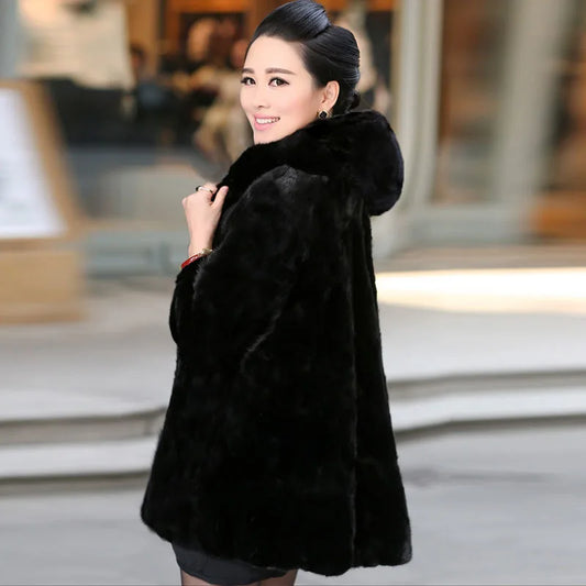 skin fur large size whole 4XL 2023 mink fur coat hooded A dress women's outerwear coats winter warm fashion clothing