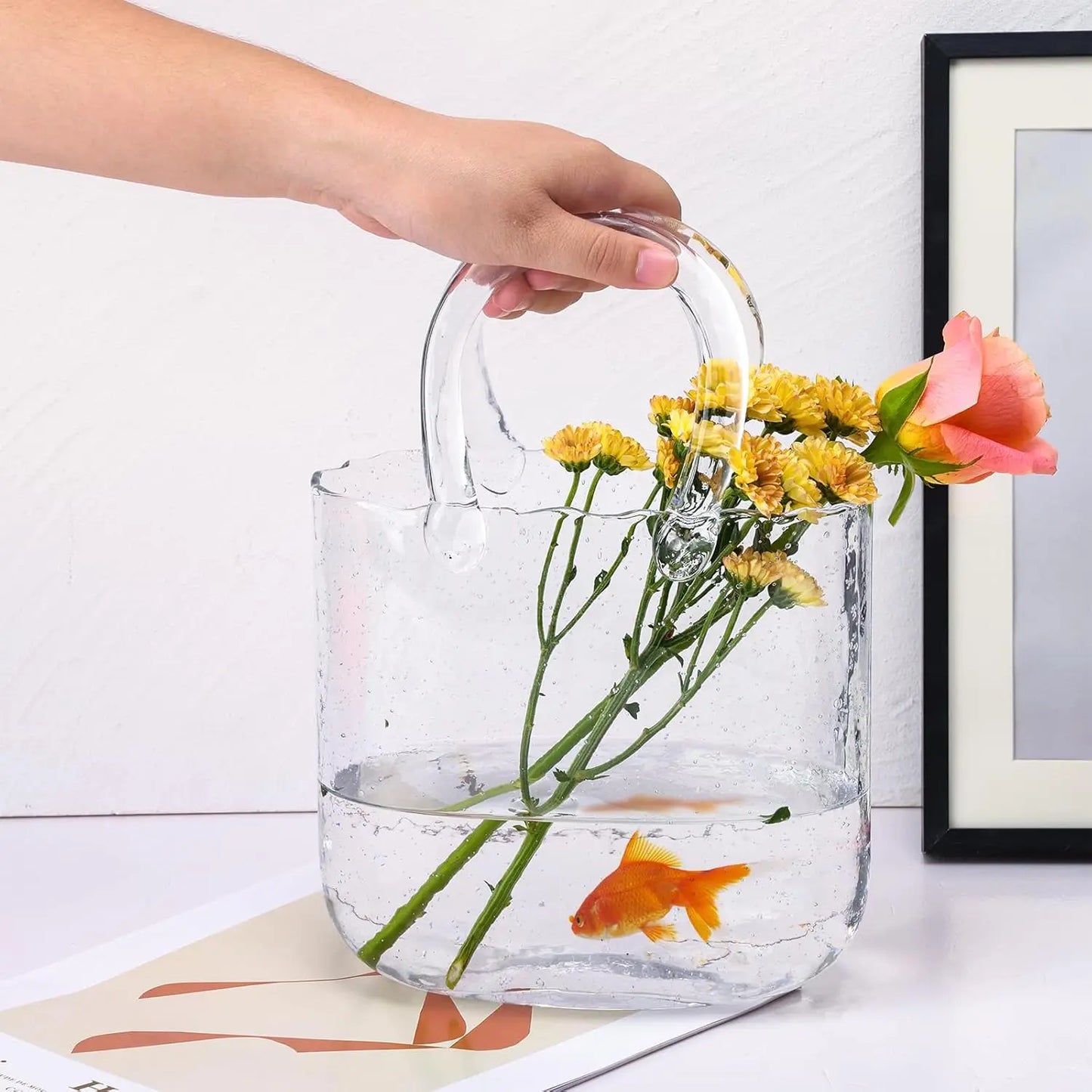 Clear Glass Bag vase Clear Cool & Cute vase for centerpieces Fish Bowl Handbag Unique Flower vase Decorative