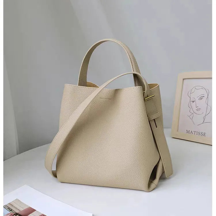 2024 Fashion Genuine Leather Bucket Bag, Cowhide Bag for Women, Handheld Shoulder Bag