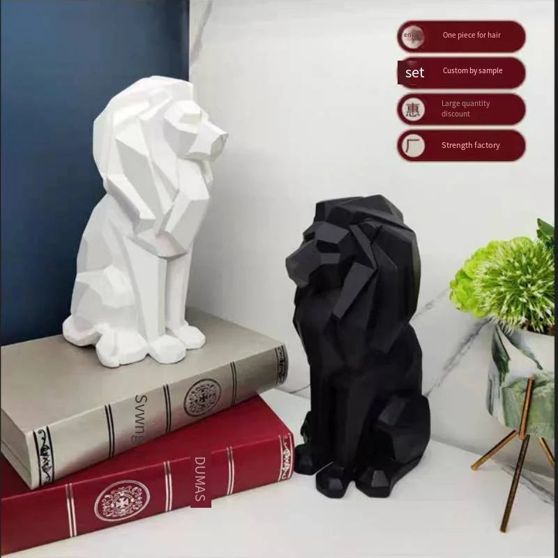 VIKAMA Fashion Creative Black White Modern Office Study Living Room Home Decoration Resin Lion Sitting Lion Sculpture Decoration