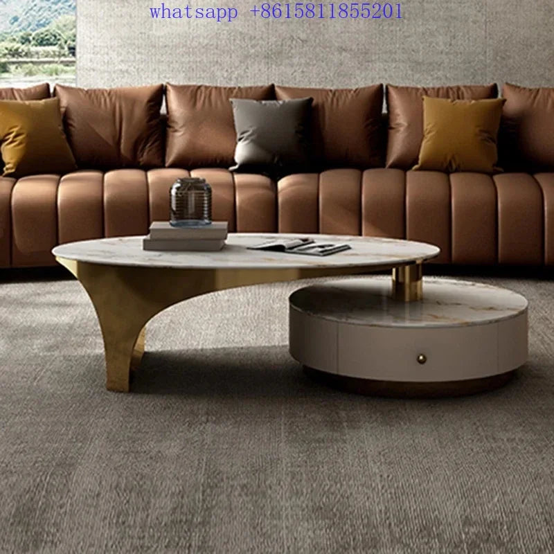 Nordic luxury coffee table, imported rock table, piano painting process, stainless steel brushed titanium  table basse de salon