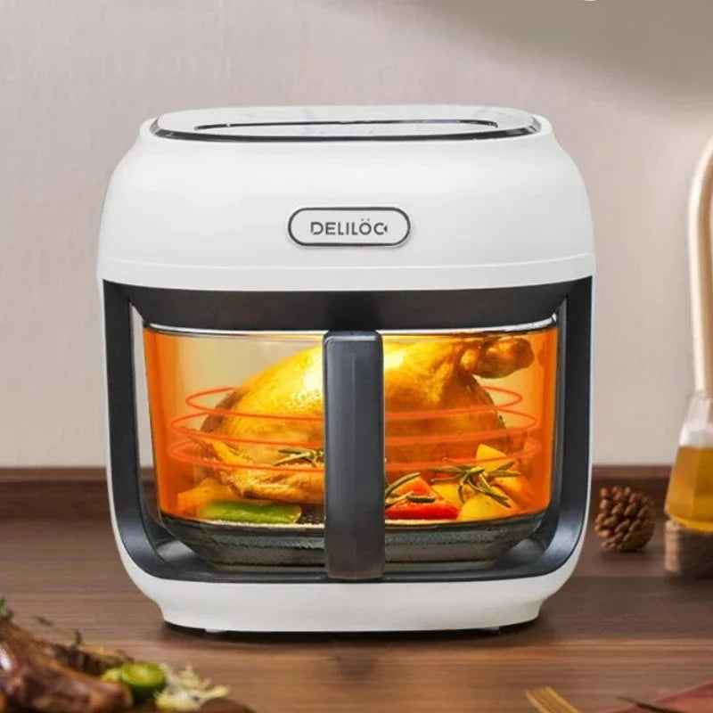 220V Visible Air Fryer Home 4.5L Glass Transparent Electric Fryer No Flip 1200W French Fry Machine Oil-free Electric Fryer