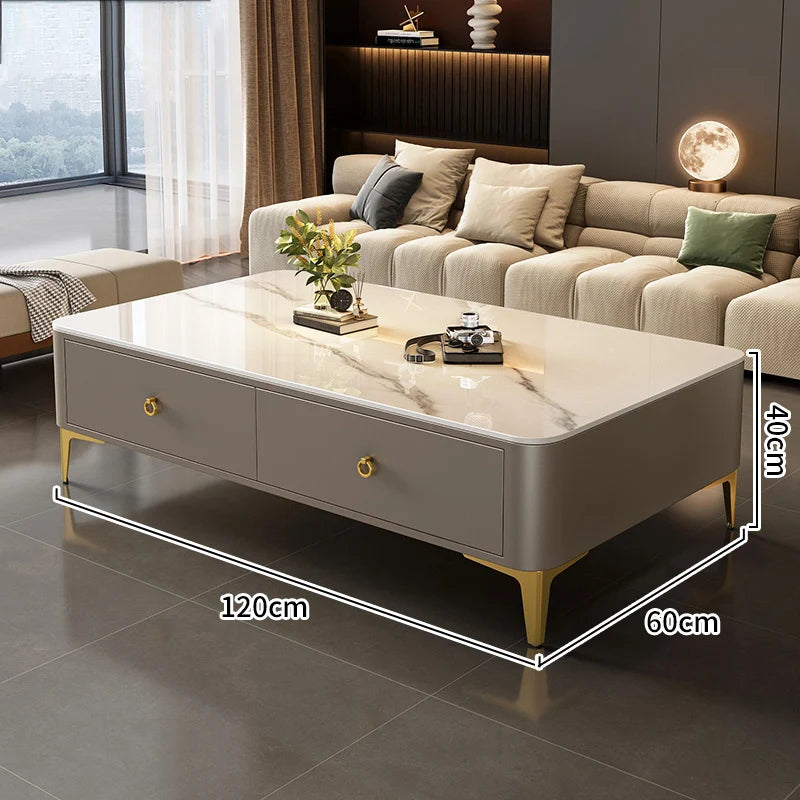 Light Luxury Slate Coffee Table With Storage Simplicity Marble Effect High-end Coffee Tables Luxury Modern Mesas Home Furniture