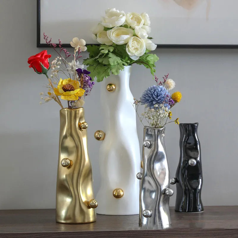 Resin Vase Geometric Sphere Irregular Flower Vase Porcelain Artifact Flower Arrangement Home Decoration Accessories Vases Pots