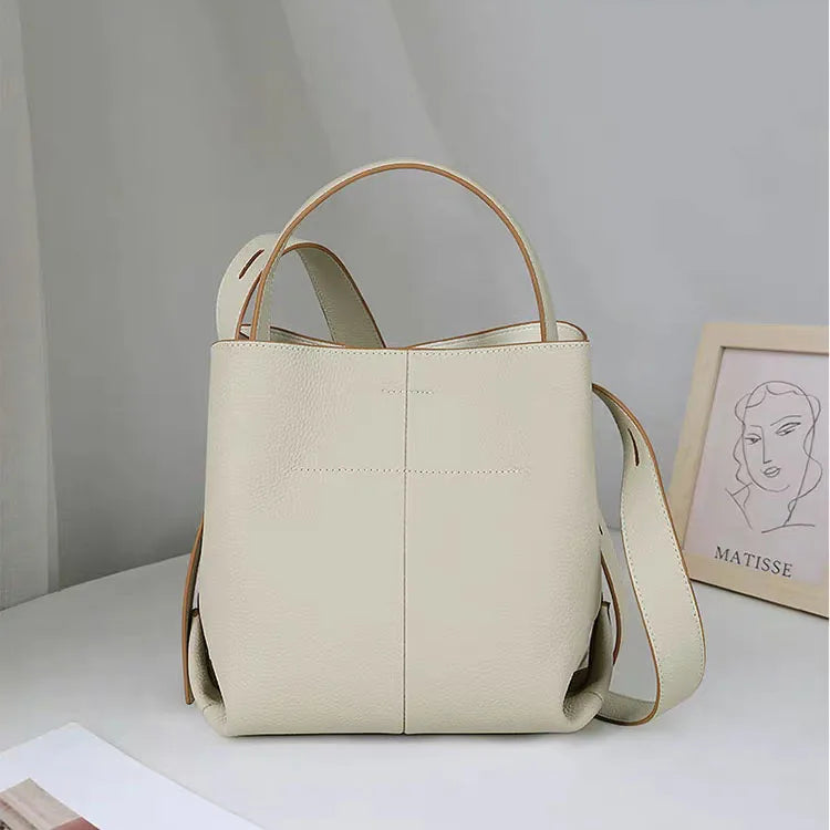 2024 Fashion Genuine Leather Bucket Bag, Cowhide Bag for Women, Handheld Shoulder Bag