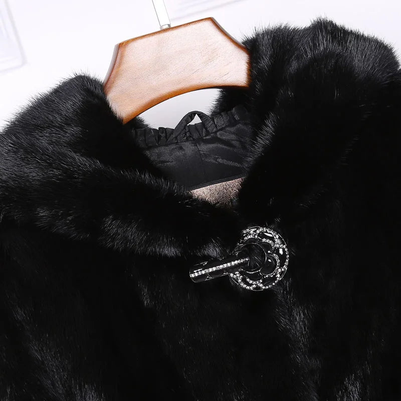 skin fur large size whole 4XL 2023 mink fur coat hooded A dress women's outerwear coats winter warm fashion clothing