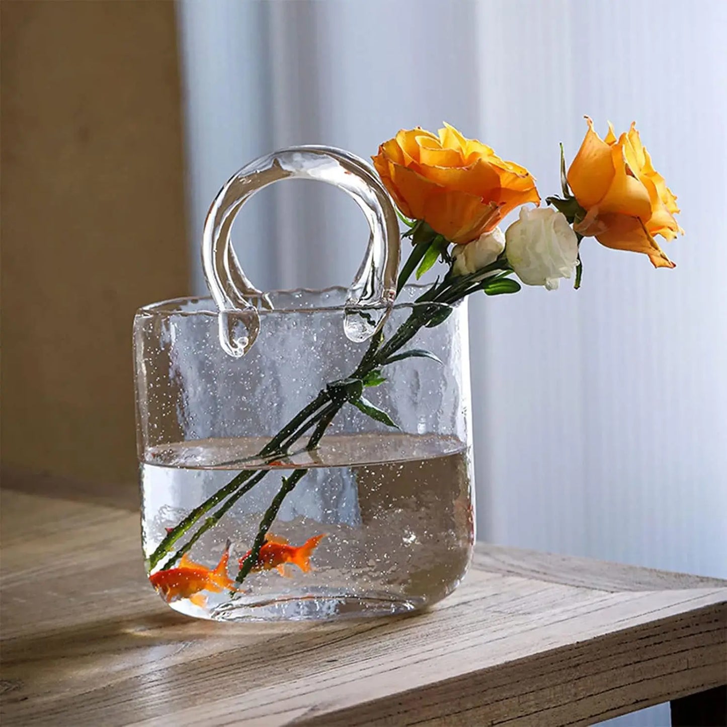 Clear Glass Bag vase Clear Cool & Cute vase for centerpieces Fish Bowl Handbag Unique Flower vase Decorative