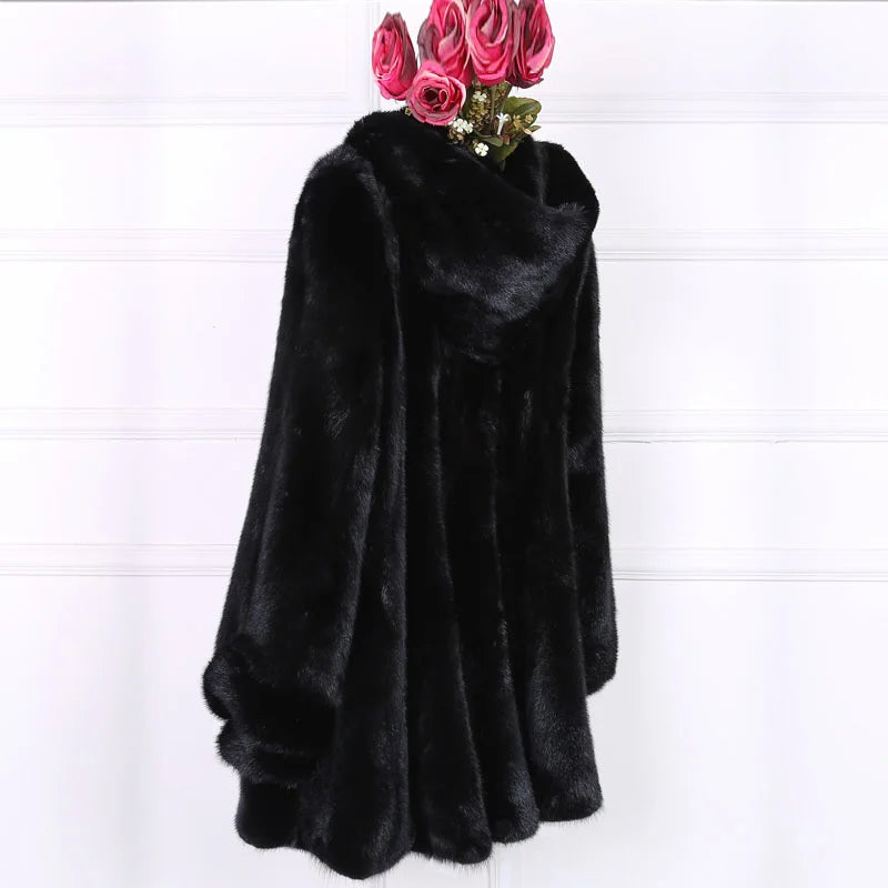 skin fur large size whole 4XL 2023 mink fur coat hooded A dress women's outerwear coats winter warm fashion clothing