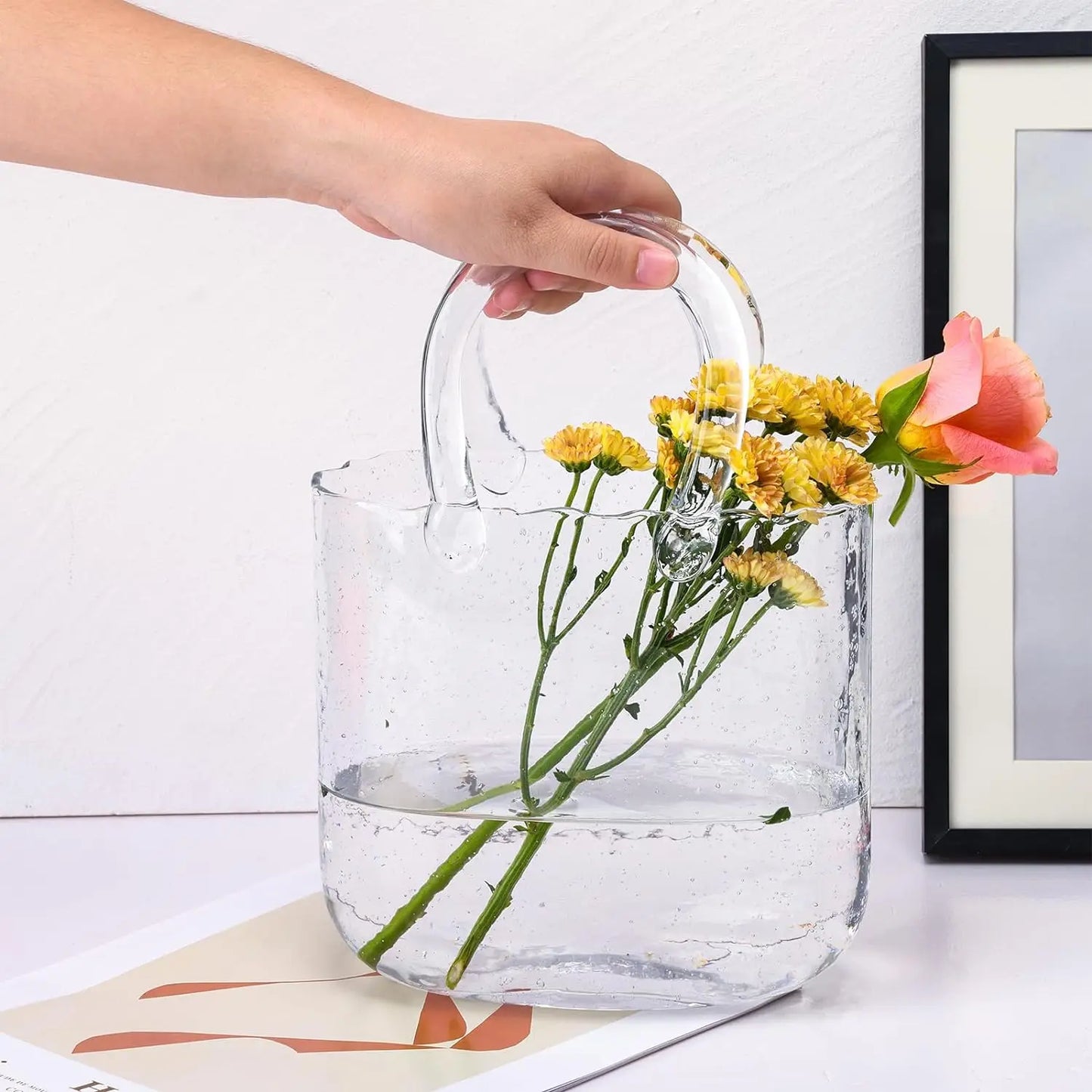 Clear Glass Bag vase Clear Cool & Cute vase for centerpieces Fish Bowl Handbag Unique Flower vase Decorative