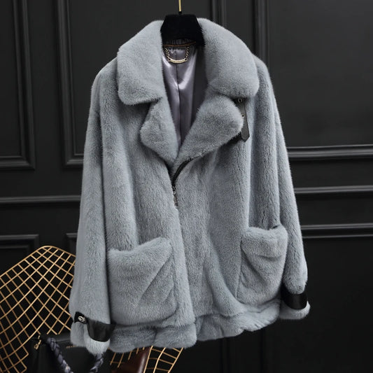 natural Mink fur coat Real short 2023 women's clothing outerwear jacket coats winter new locomotive suit collar