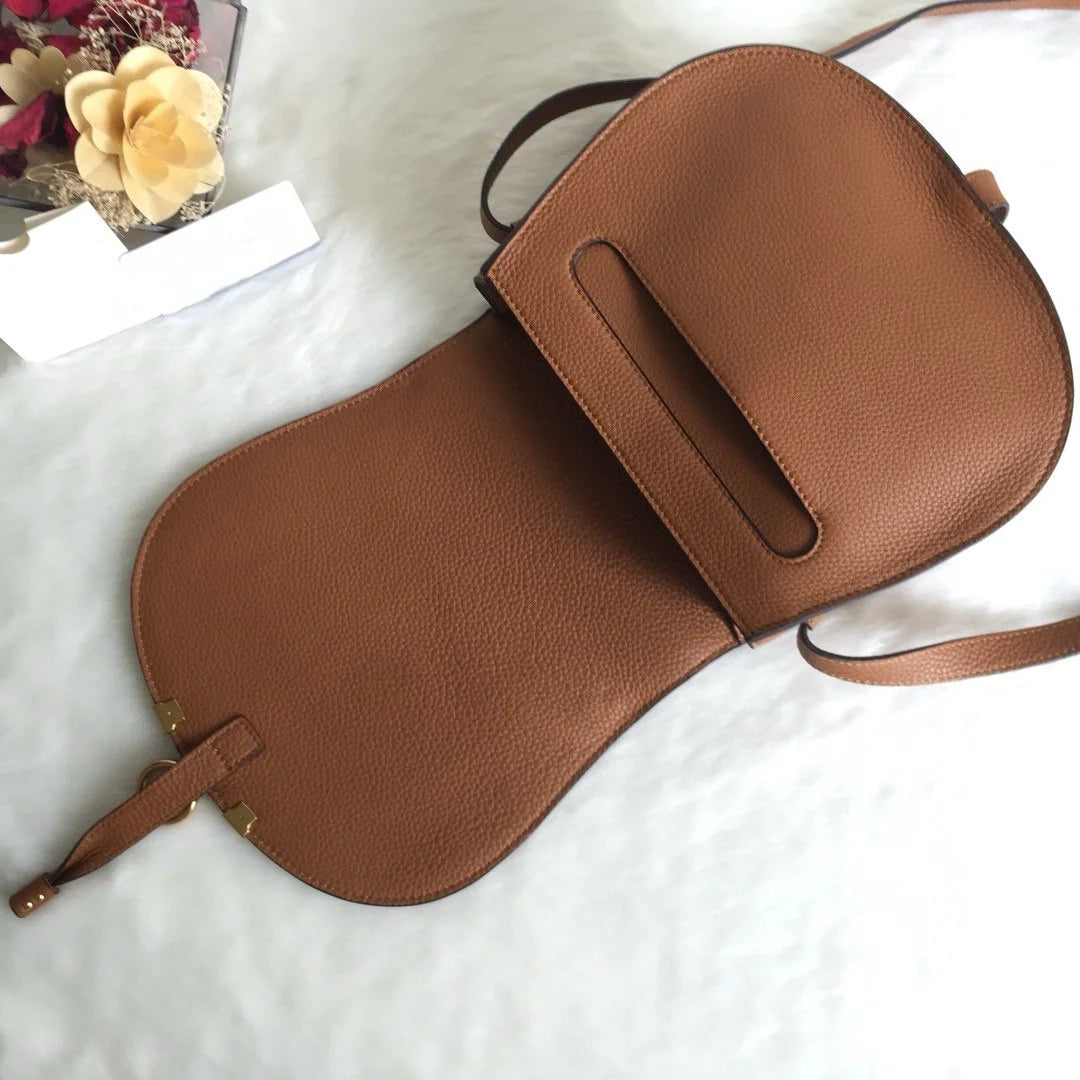 2024 New Retro Saddle Bag Single Shoulder Diagonal Straddle Bag Underarm Bag Versatile Simple Organ Bag Cowhide Women's Bag